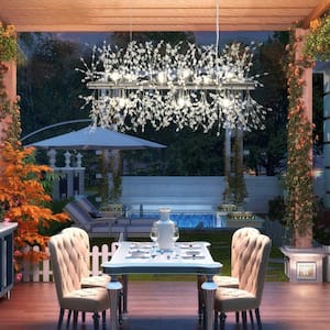 Euler 9-Light Chrome Dandelion shape Unique Modern Linear Chandelier with Crystal Beaded Accents