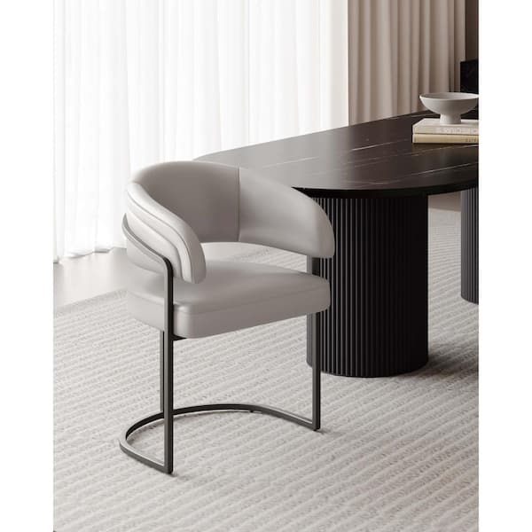 Manhattan Comfort Augusta Modern Light Gray Faux Leather Upholstered Dining Arm Chair