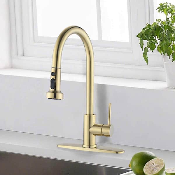 Unbranded Single Handle Pull Down Sprayer Kitchen Faucet, Stainless Steel, with 360° Swivel Cold Hot Water Tap, in Gold