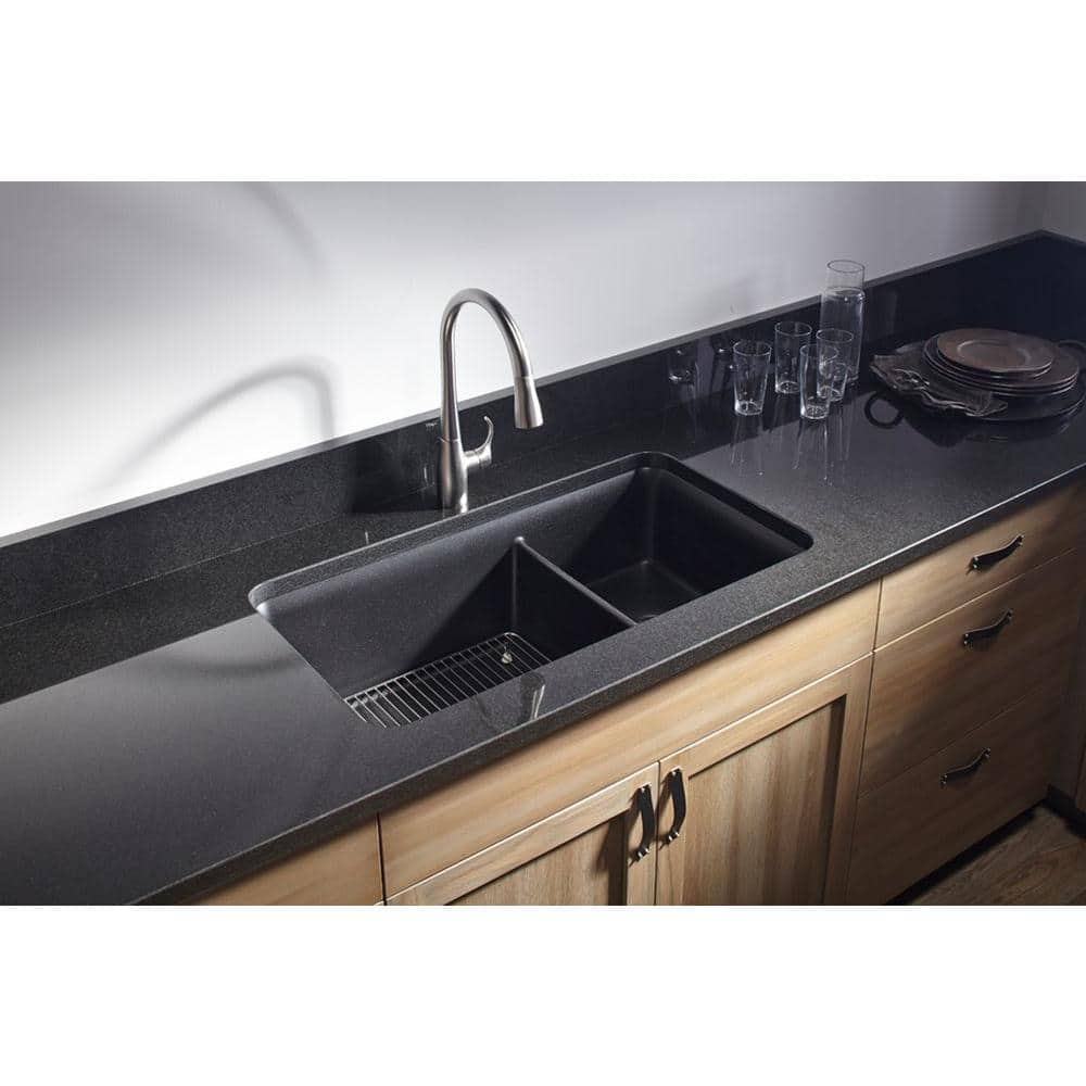 Matte Brown Stone Double Bowl Undermount Kitchen Sink