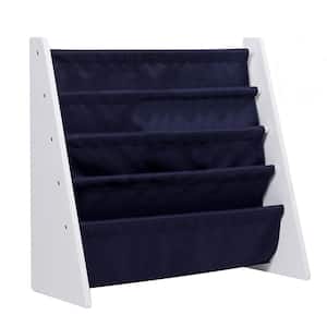 Classic 24 in. White with Blue Polyester 4-Shelf Sling Bookcase
