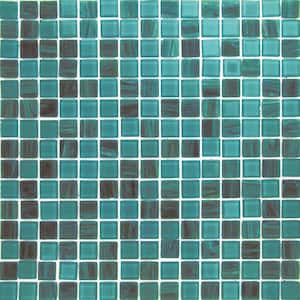 Mingles 12 in. x 12 in. Glossy Teal Green Glass Mosaic Wall and Floor Tile (20 sq. ft./case) (20-pack)