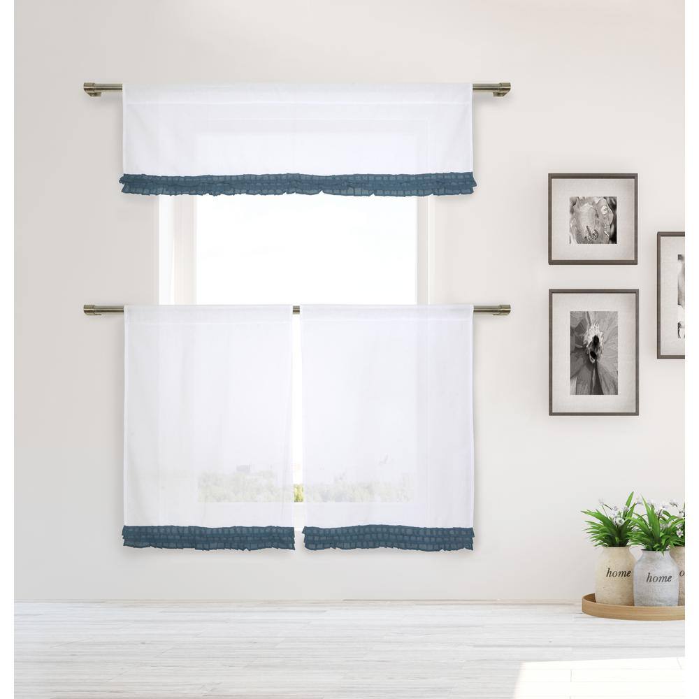 White-Aqua Blue Solid Rod Pocket Room Darkening Curtain - 15 in. W x 58 in.