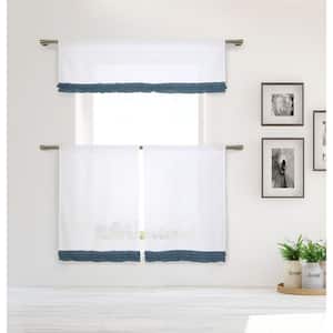 White-Aqua Blue Solid Rod Pocket Room Darkening Curtain - 15 in. W x 58 in. L (Set of 3)