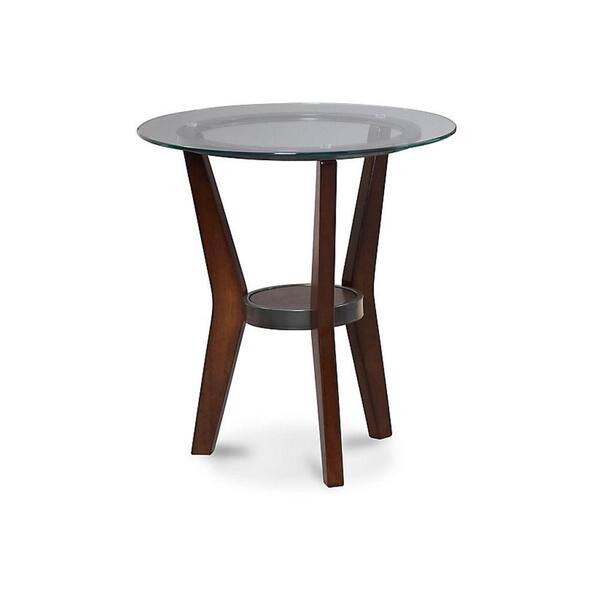 Benjara 3 Piece 34 In Brown Clear, 3 Legged Round Table With Glass Top