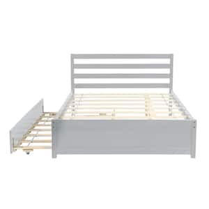 Modern 57 in. W Gray Full Size Wood Bed Frame Platform Bed Frame with Wood Slats, Headboard and Twin Trundle Bed