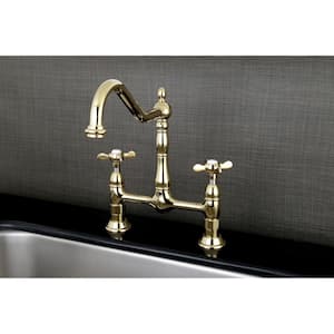 Essex 2-Handle Bridge Kitchen Faucet with Cross Handle in Polished Brass