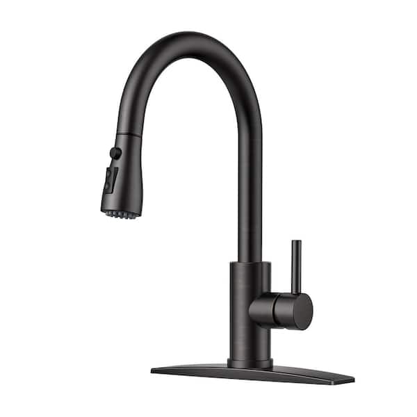 FORIOUS Single Handle Kitchen Faucet with Pull Down Sprayer High-Arc Kitchen Sink Faucet with Deck Plate in Oil Rubbed Bronze