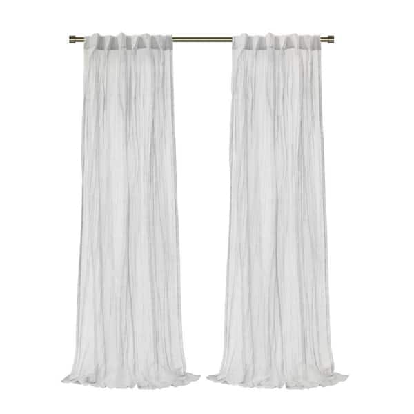 Habitat Paloma White Polyester Broomstick Crushed 52 in. W x 84 in. L Dual Header Indoor Sheer Curtain (Single Panel)