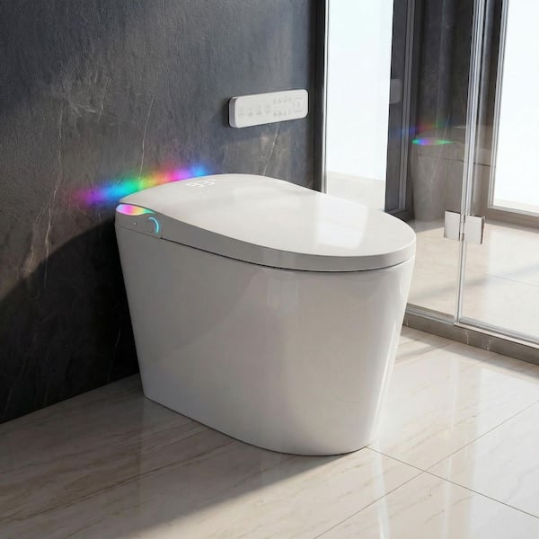Smart Elongated Bidet Toilet 1.28 GPF in White with Powerful Built‑in Tank Flush, Foam Shield, Heated Seat, Remote
