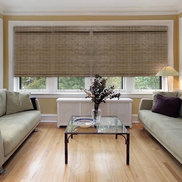 Radiance Farmhouse Cut-to-Size Driftwood Cordless Light-Filtering Textured Bamboo Shades 32.5 in. W x 64 in. L