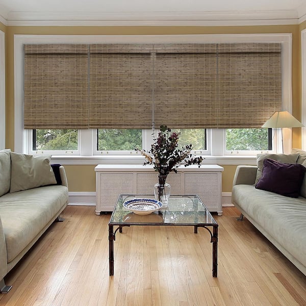 Radiance Farmhouse Cut-to-Size Driftwood Cordless Light-Filtering Textured Bamboo Shades 43.5 in. W x 64 in. L