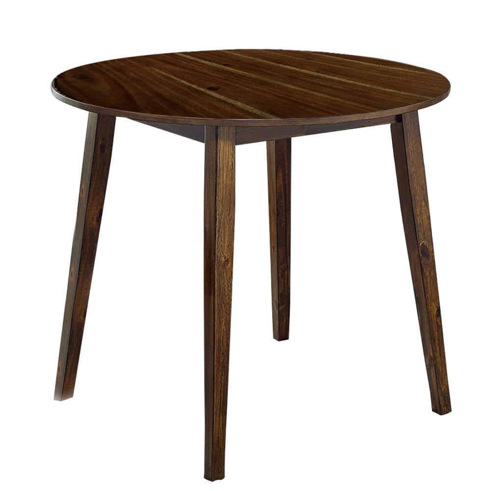 Brown Round Dining Table with Faux Leather Chairs