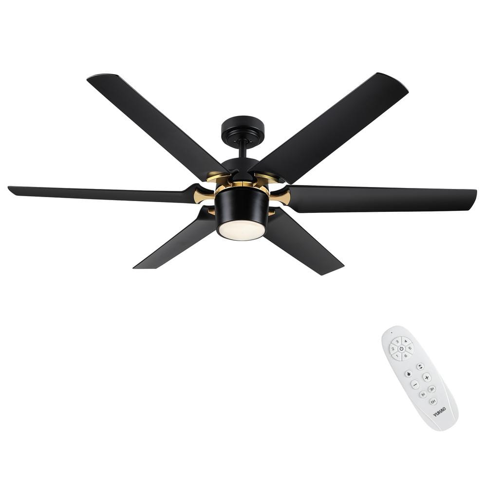 Modern 60'' Black and Gold Ceiling Fan with LED Light and Remote
