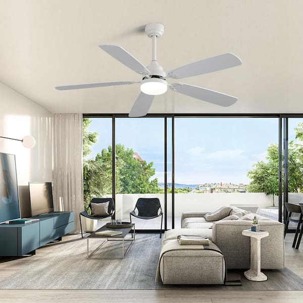 52 in. Indoor White Ceiling Fan With Dimmable 6-Speed Wind 5-Blades Remote Control Reversible DC Motor