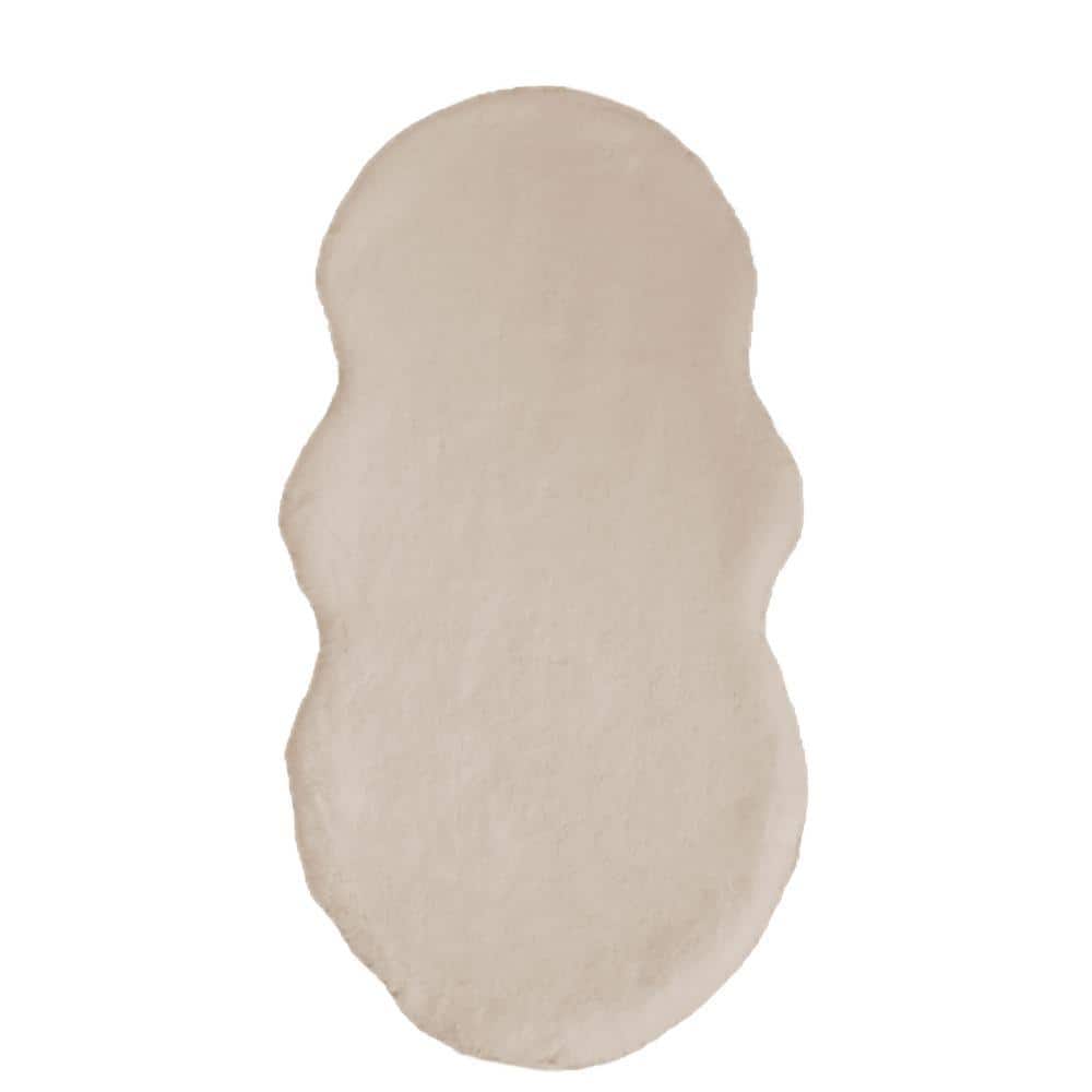Mmlior Faux Rabbit Fur Light Brown 2 ft. x 4 ft. Cozy Furry Area Rug Specialty Rug