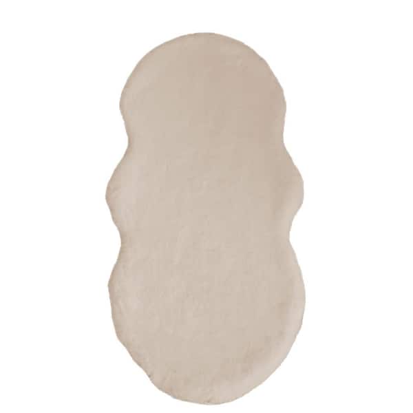 Mmlior Faux Rabbit Fur Light Brown 2 ft. x 4 ft. Cozy Furry Area Rug Specialty Rug
