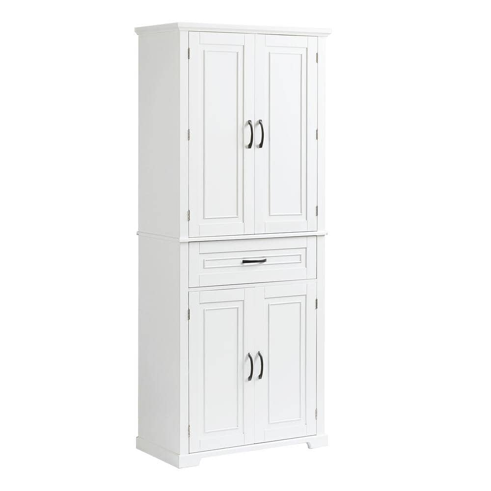 29.9 in. W x 15.7 in. D x 72.2 in. H White Linen Cabinet with Doors and ...