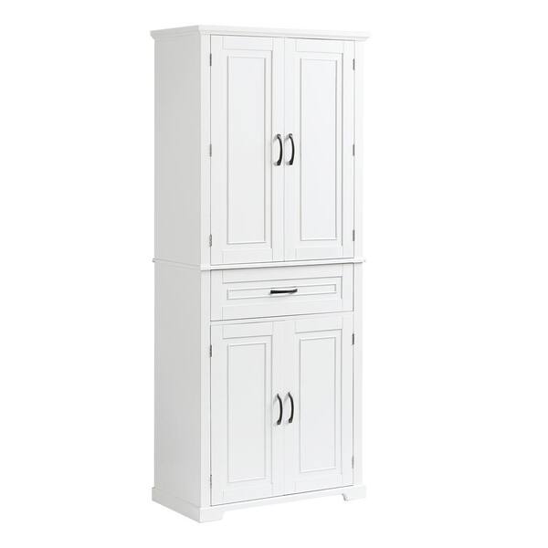 29.9 in. W x 15.7 in. D x 72.2 in. H White Linen Cabinet with Doors and ...