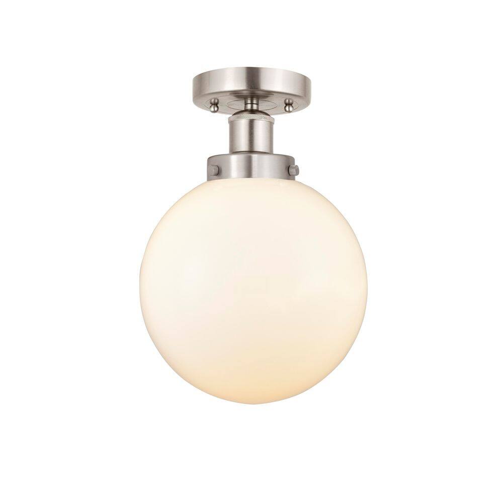 Beacon 6.5 in. 1-Light Satin Nickel Industrial Semi-Flush Mount with Frosted Glass Shade price history on PriceWatchPro