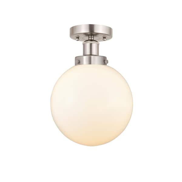 Innovations Beacon 6.5 in. 1-Light Satin Nickel Industrial Semi-Flush Mount with Frosted Glass Shade