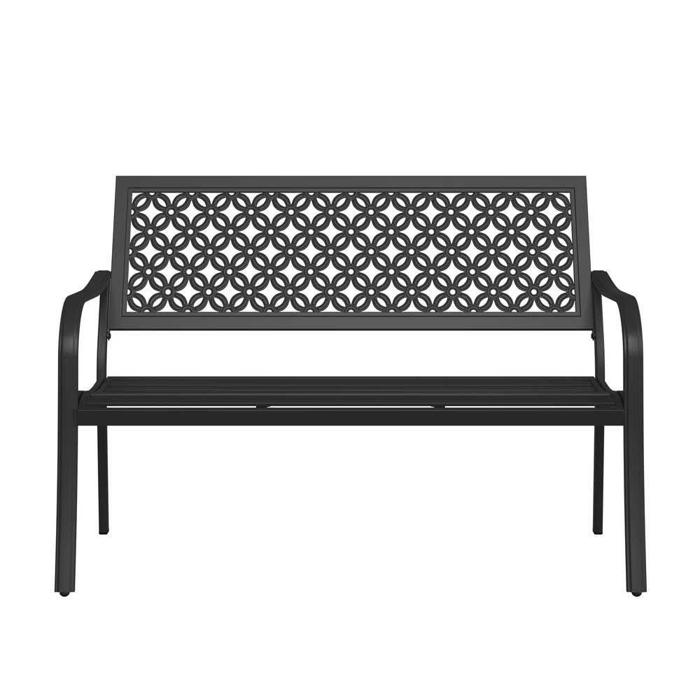 49 in. Black Metal Outdoor Garden Bench with Anti-Rust Metal Powder Coated Frame, Patio Bench for Front Porch Park price history on PriceWatchPro