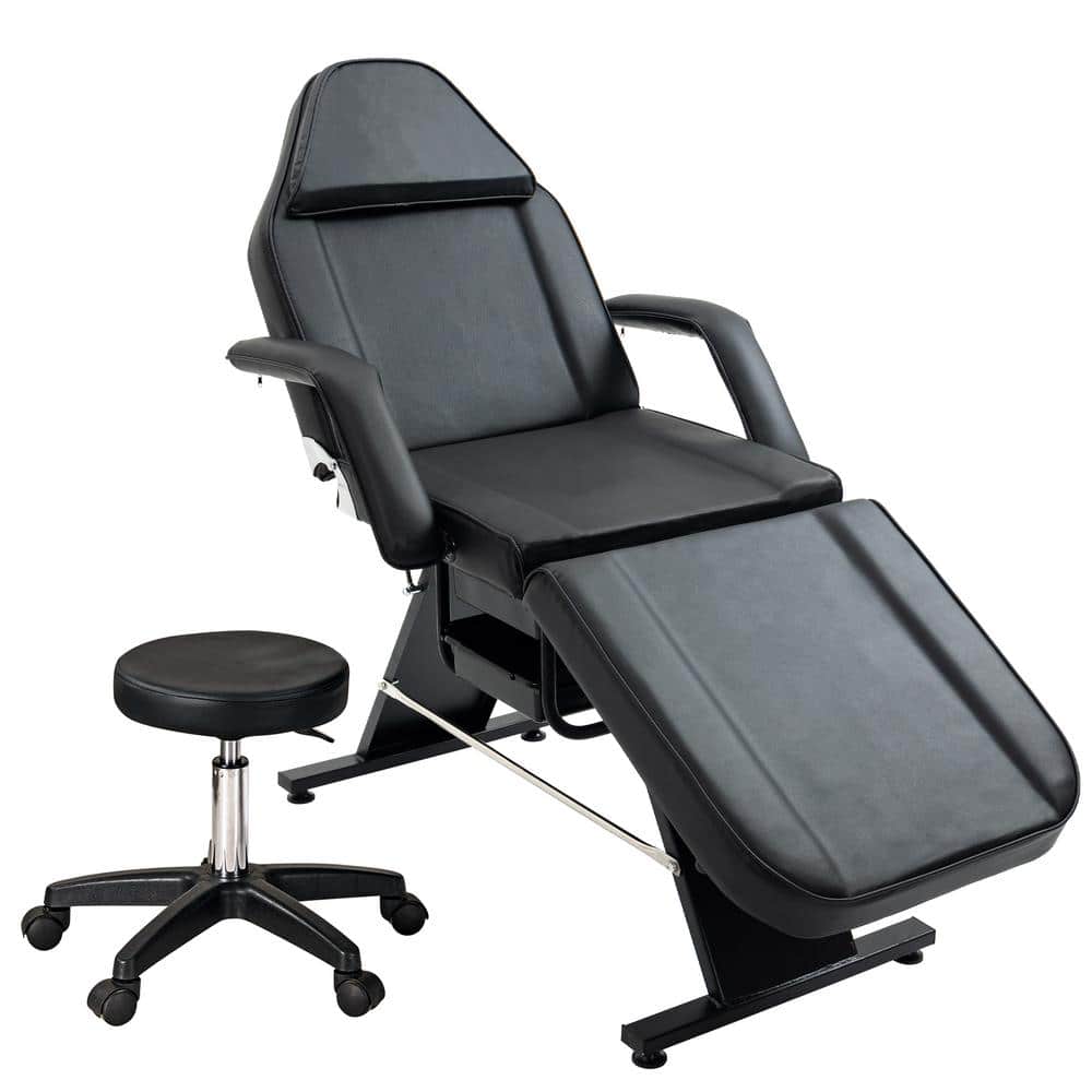 Faux Leather Adjustable Folding Massage Spa Salon Bed Chair in Black Profes