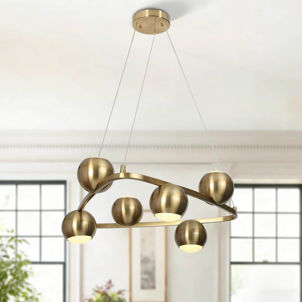 Zevni Mid-Century Modern 6-Light Brass Gold Dimmable Integrated