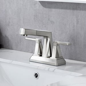 4 in. Centerset Double Handle Arc Bathroom Faucet with Pull Out Sprayer, Supply Line Included in Brushed Nickel