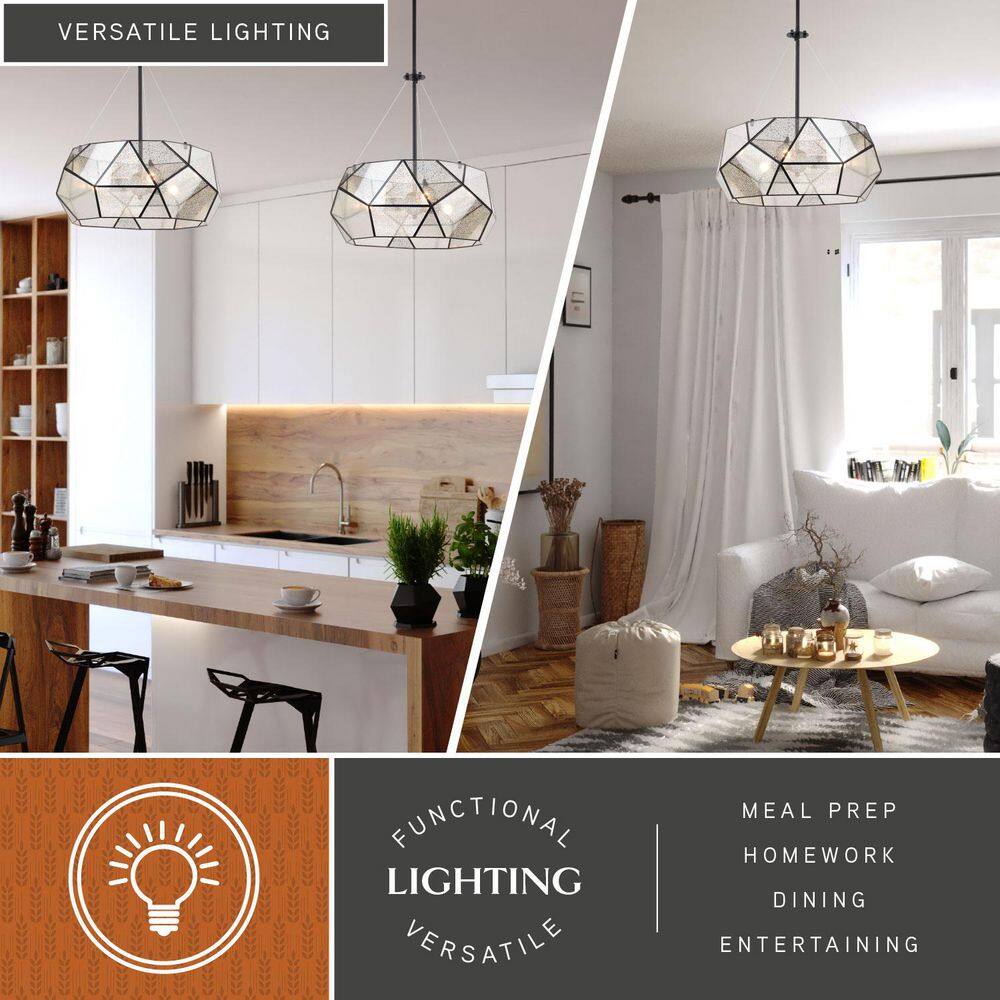 Euclid 20'' Black and Mercury Glass Geometric Pendant Light