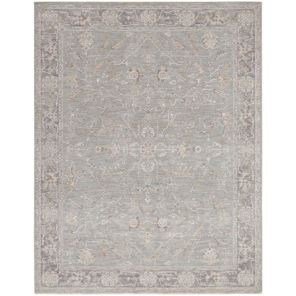 8 ft. x 10 ft. Blue Floral Power Loom Distressed Area Rug with Fringe