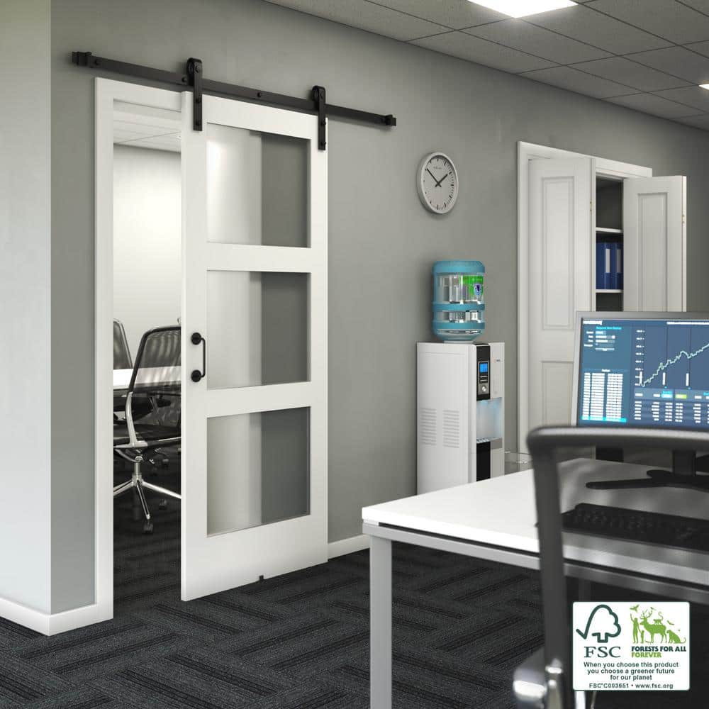 96" x 36" White 3-Lite Frosted Glass Solid Core Interior Door