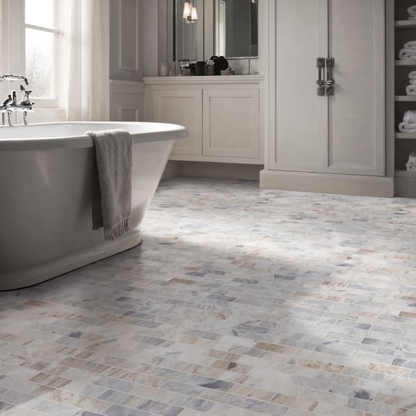 Capri Blue Subway 12 in. x 12 in. x 0.38 in. Honed Marble Mesh-Mounted Mosaic Floor and Wall Tile (9.7 sq. ft./Case)