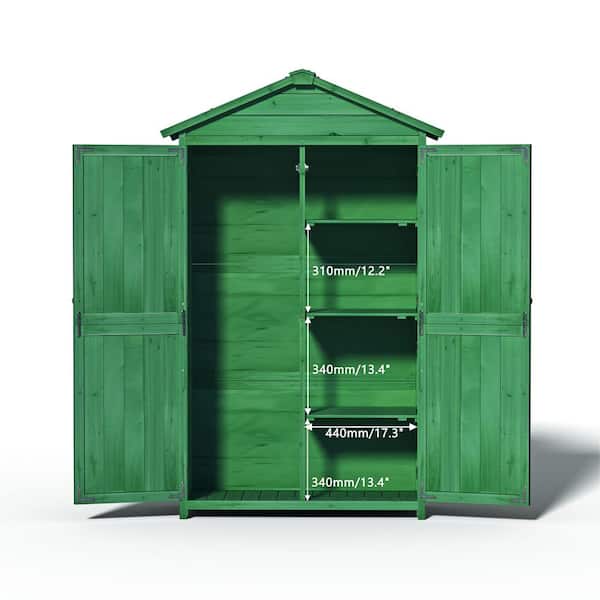 Outdoor Storage 2.97 ft. W x 1.5 ft. D Wood Shed with Waterproof Roof, Double Doors and Shelves(4.455 sq. ft.), Green