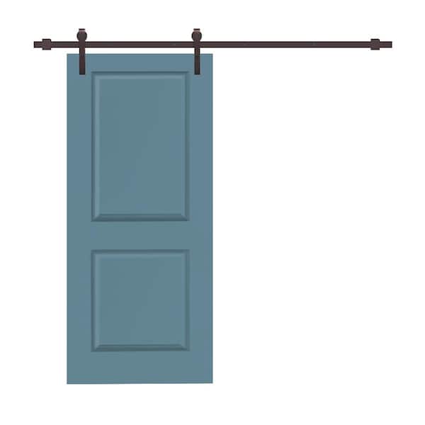 CALHOME 30 in. x 80 in. Dignity Blue Stained Composite MDF 2-Panel Interior Sliding Barn Door with Hardware Kit