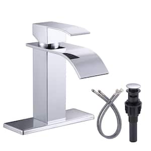 4 in. Centerset Single Handle High Arc Waterfall Bathroom Faucet with Drain Kit Included in Polished Chrome