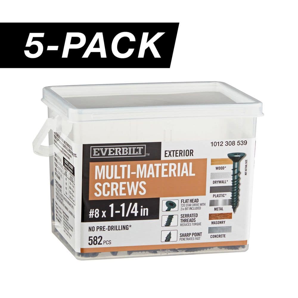 5-Pack #8 x 1-1/4 in. Black 6-Lobe Star Drive Exterior Flat Head Multi-Material Screw (15 lb. / 2,910-Piece) price history on PriceWatchPro