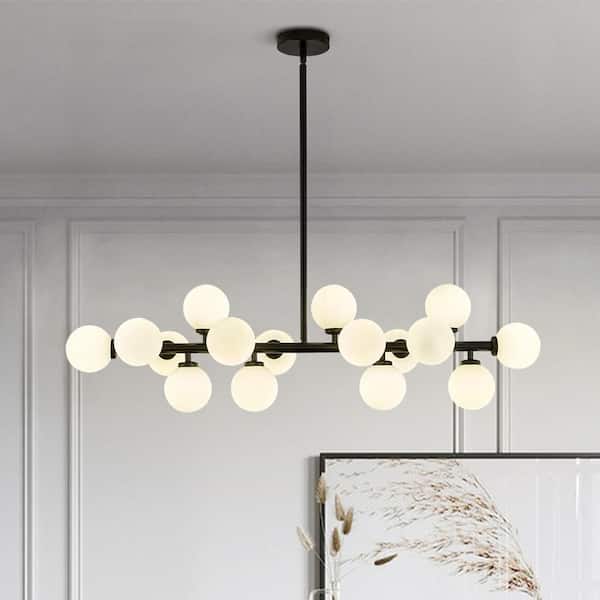 WDETR 40 in. 16-Light Milky Black Glass Globe Chandelier for Dining Room and Living Room