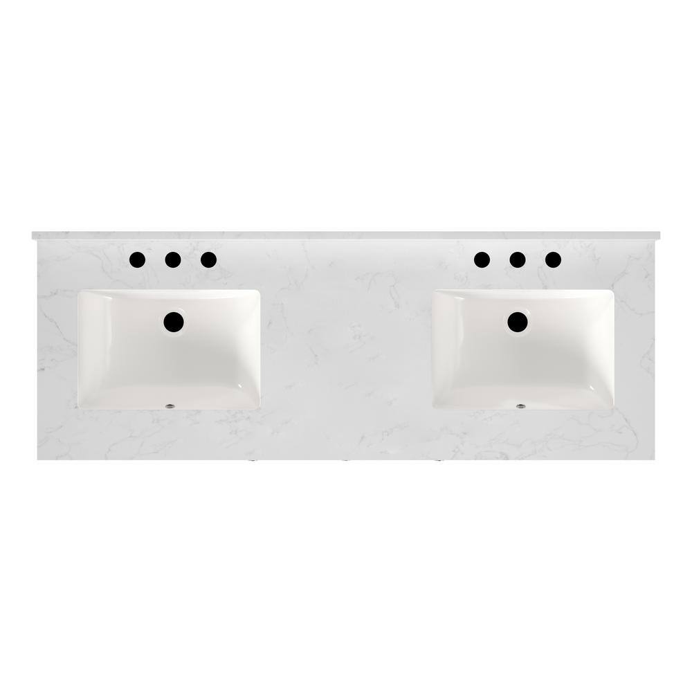 60'' White Double Sink Freestanding Bathroom Vanity with Marble Top