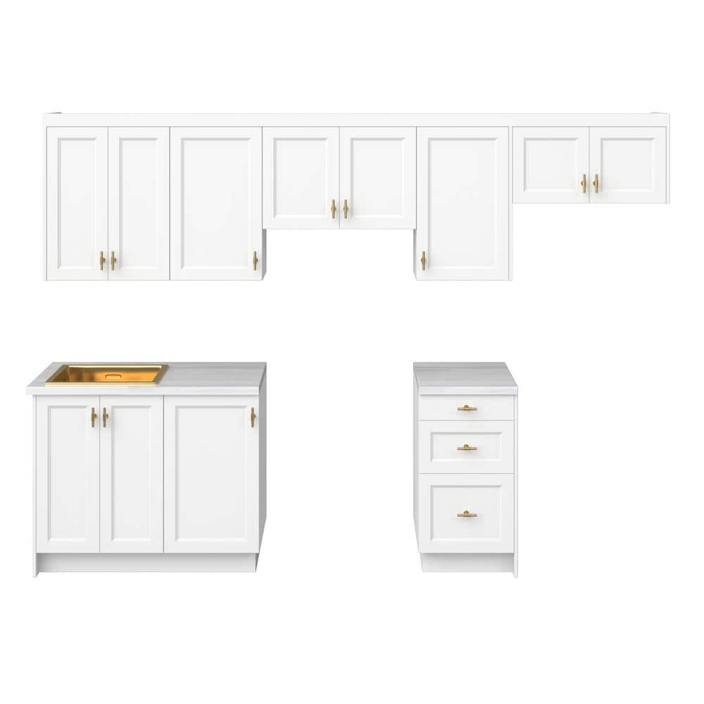 Laramie 122 in. W x 24 in. D x 84.5 in. H Assembled Base Kitchen Cabinet Bundle in Painted Bright White price history on PriceWatchPro