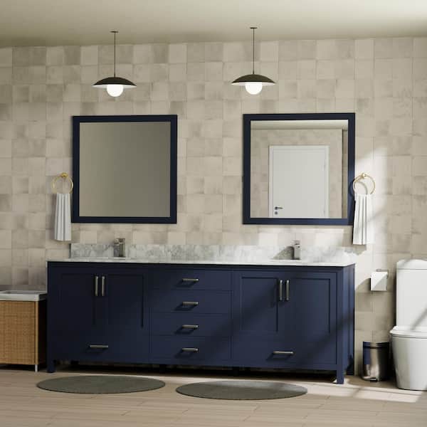 Jacques 80 in. W x 22 in. D Navy Blue Double Freestanding Bath Vanity with Carrara Marble Top
