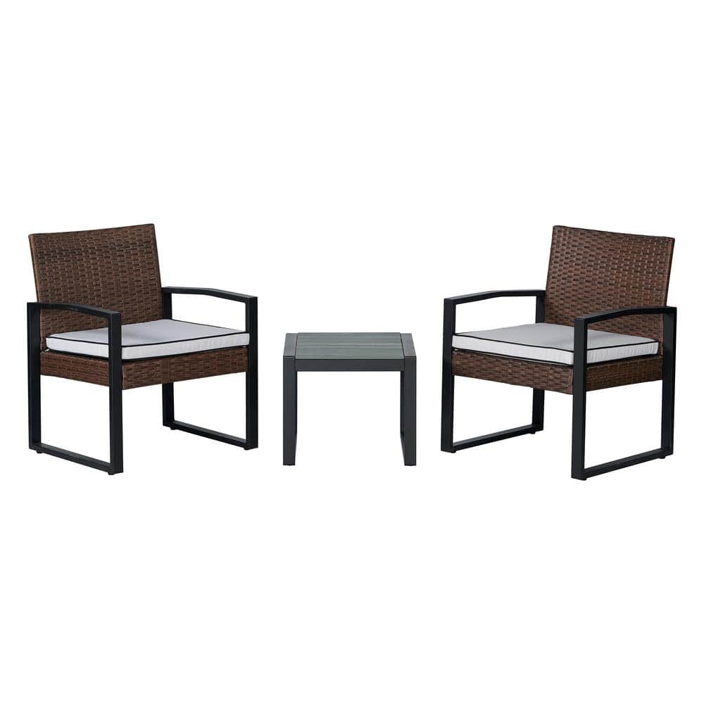 Selby 3-Piece Modern Coastal Faux Wicker Conversation Outdoor Patio Set  White/Black/Brown