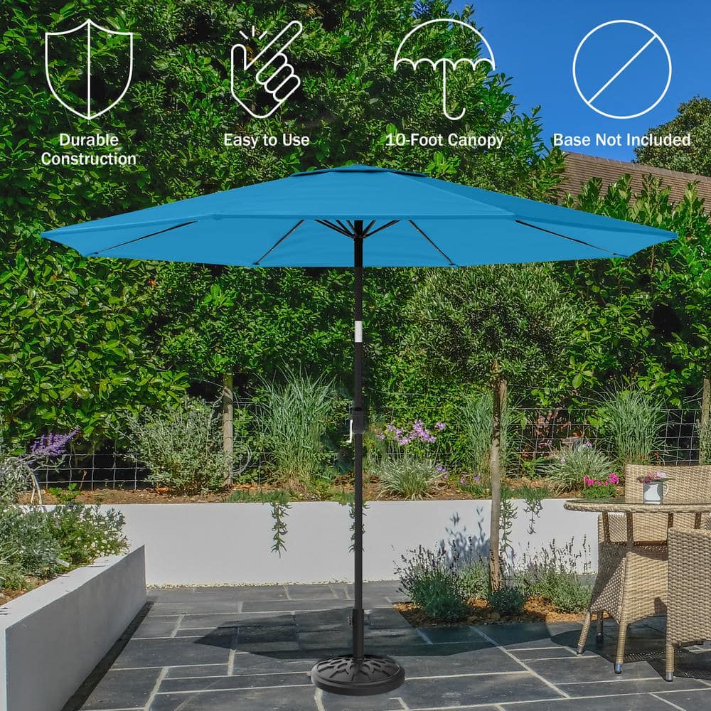 Bright Blue 10-Foot Solar LED Patio Umbrella with Steel Frame