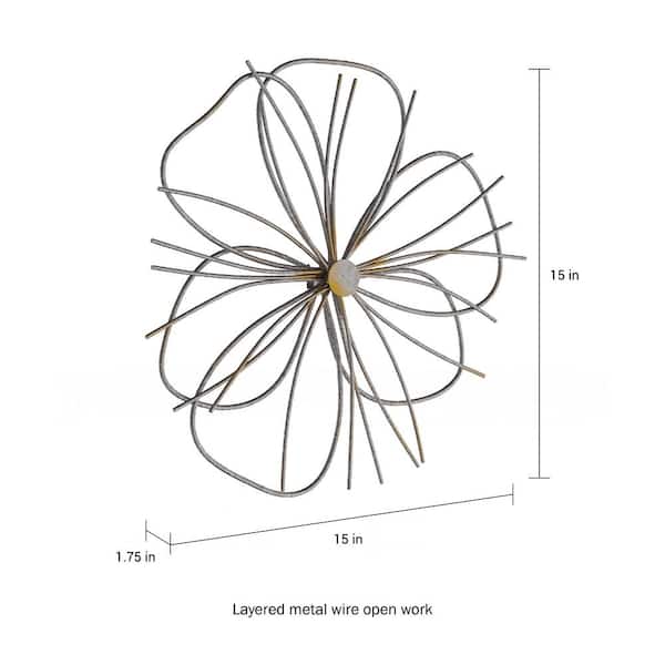 Lavish Home Silver Contemporary Metallic Wire Layer Hanging Flower Sculpture Accent Art, Size: 15 inch x 1.75 inch x 15 inch
