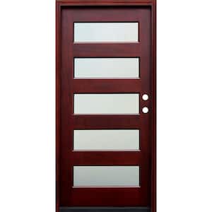 36 in. x 80 in. Contemporary 5 Lite Mist Lite Stained Mahogany Wood Prehung Front Door with 6 Wall Series - FSC 100%