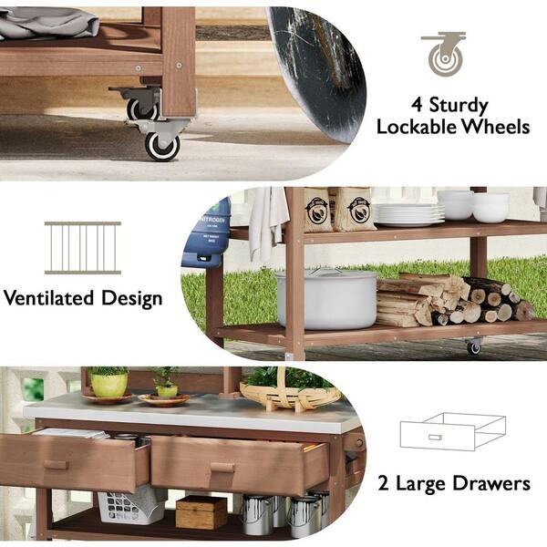 46. 7in. W x 65 in. H Outdoor Potting Bench with Lockable Wheels