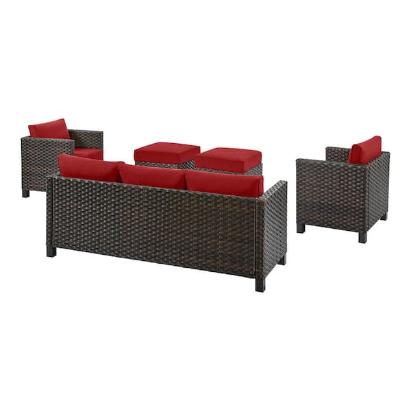 StyleWell Sharon Hill 5-Piece Wicker Patio Conversation with Chili Cushions  DE228565758 - The Home Depot