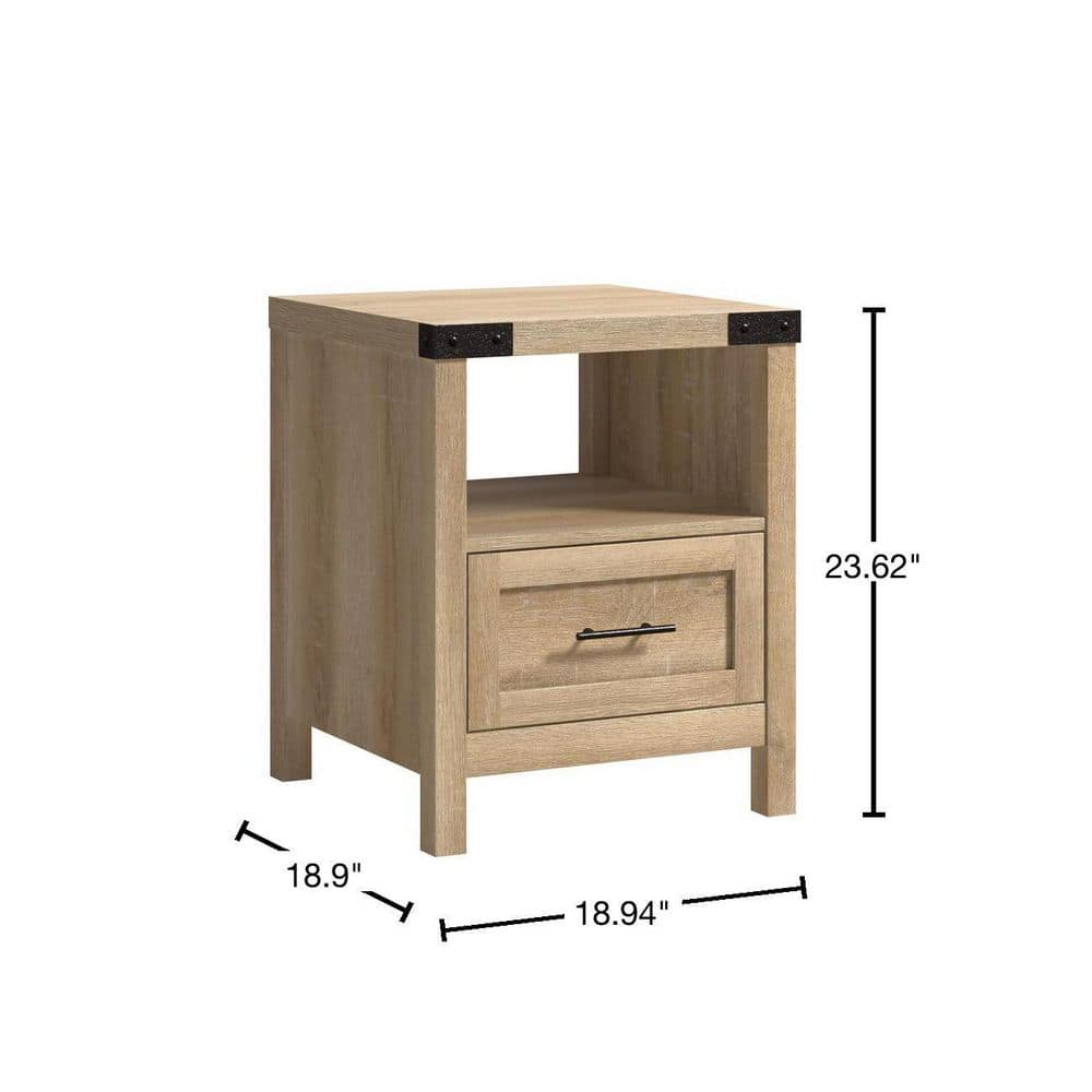 Orchard Oak Rustic Wood and Metal Side Table with Storage