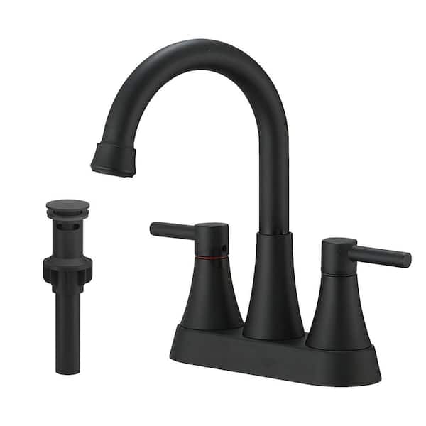 4 in. Centerset 2-Handle High-Arc Bathroom Faucet in Matte Black