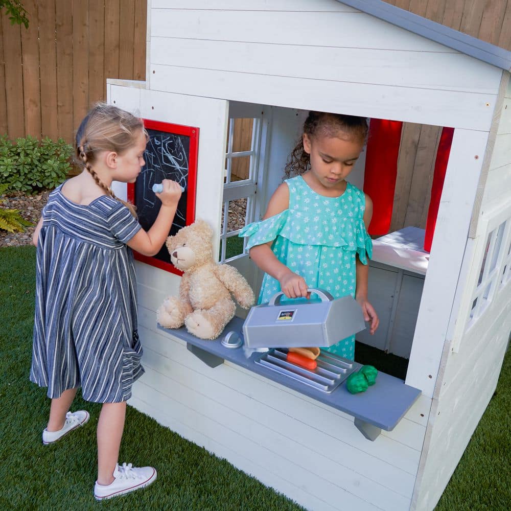 KidKraft White Wooden Outdoor Playhouse with Picnic Table and Grill